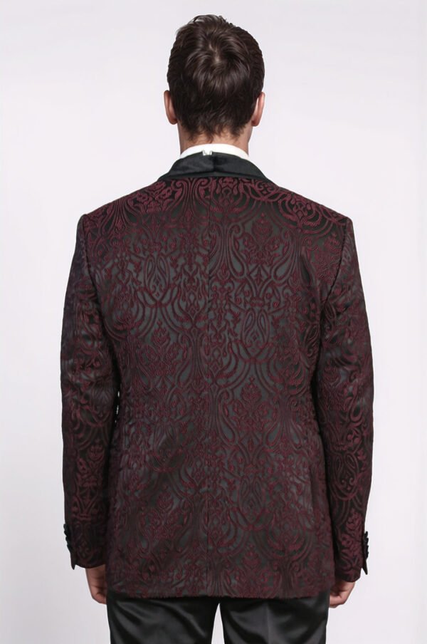 Baroque Patterned Velvet Shawl Collar Vested Burgundy Tuxedo