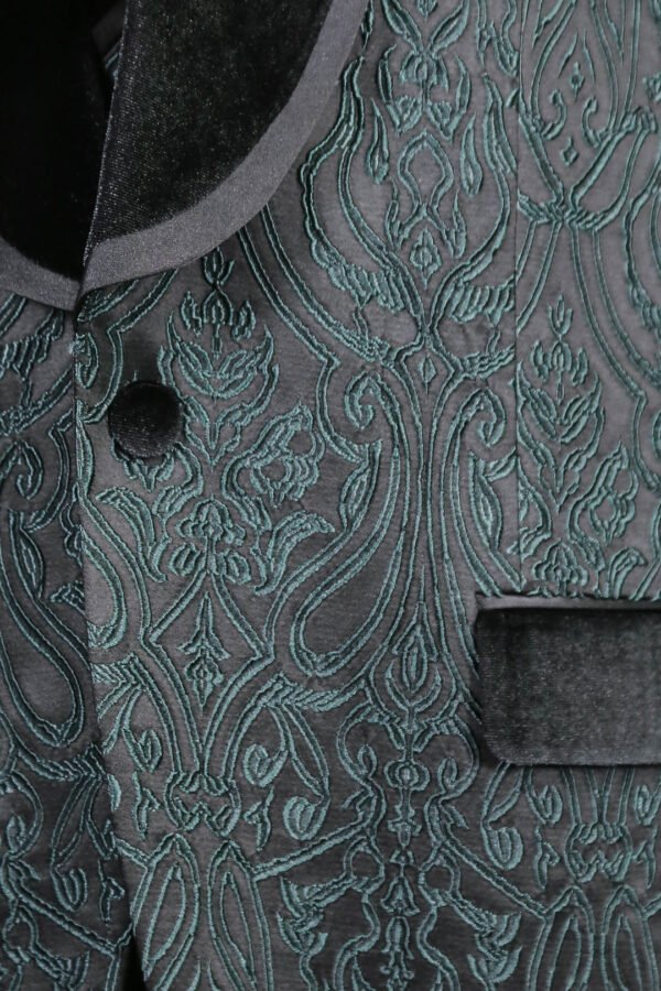 Baroque Patterned Velvet Shawl Collar Vested Green Tuxedo