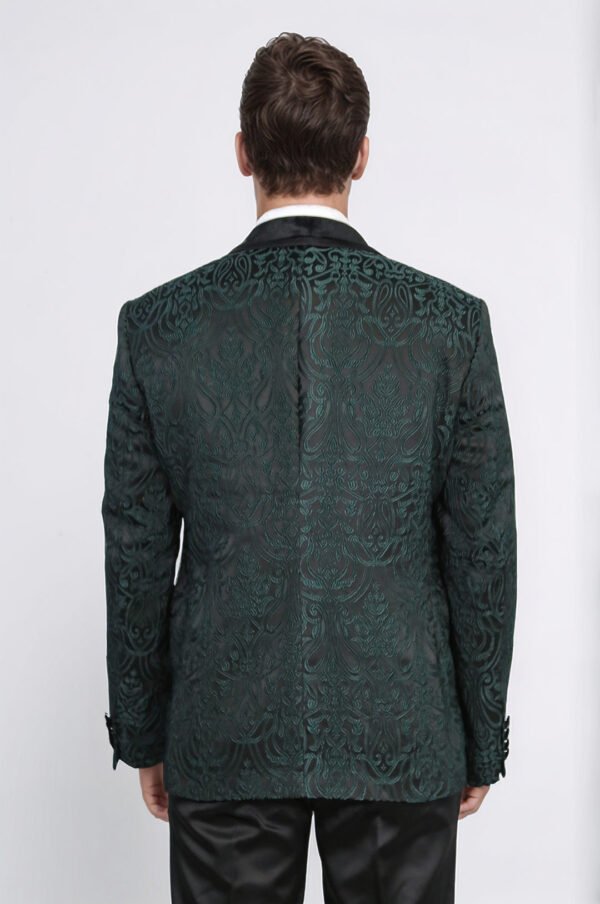 Baroque Patterned Velvet Shawl Collar Vested Green Tuxedo
