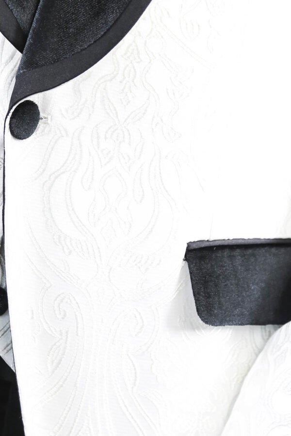 Baroque Patterned Velvet Shawl Collar Vested White Tuxedo