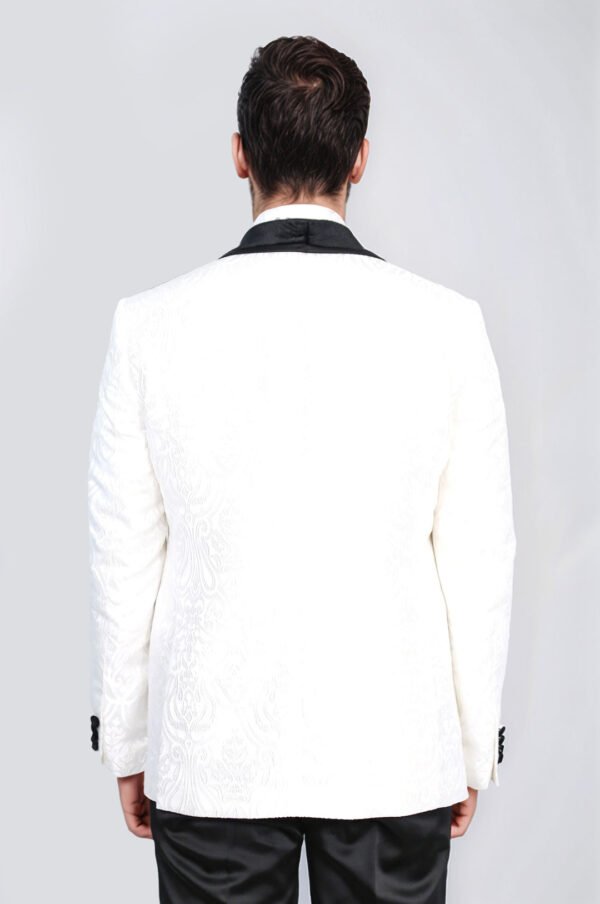 Baroque Patterned Velvet Shawl Collar Vested White Tuxedo