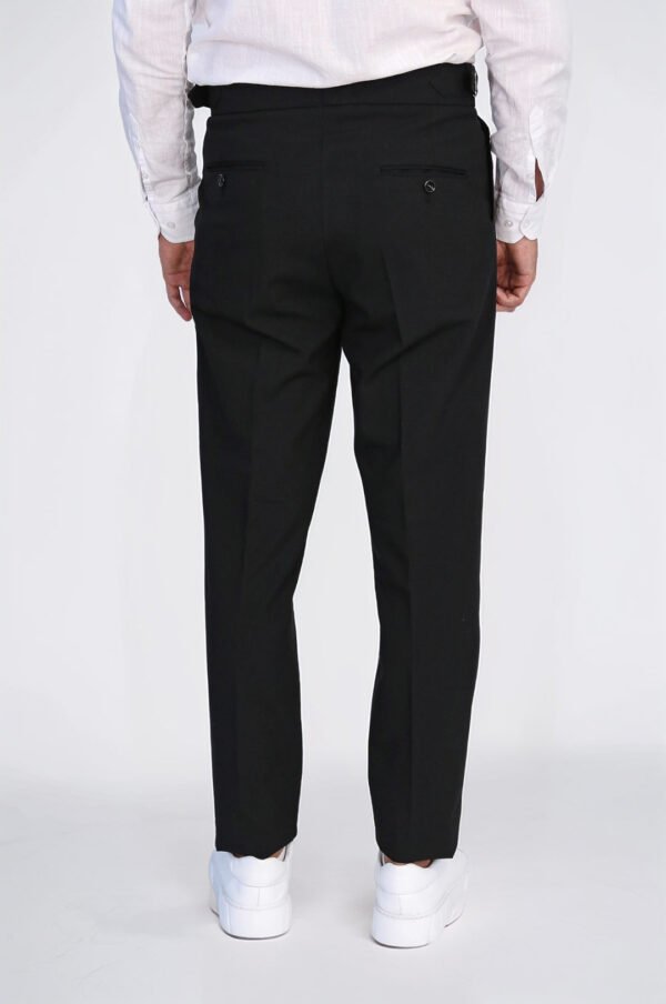 Black Double Pleated Buckled High Waist Slim Fit Trousers