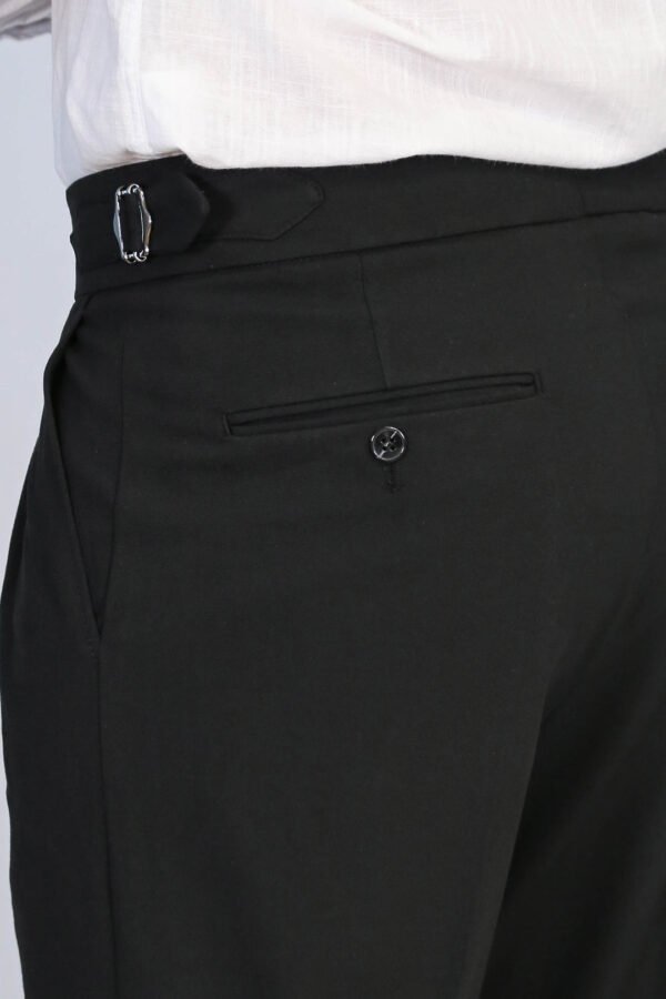 Black Double Pleated Buckled High Waist Slim Fit Trousers