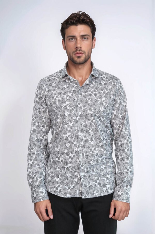 Bloom Patterned Dark Slim Fit Grey Men Shirt