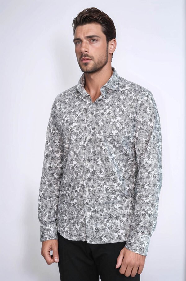 Bloom Patterned Dark Slim Fit Grey Men Shirt
