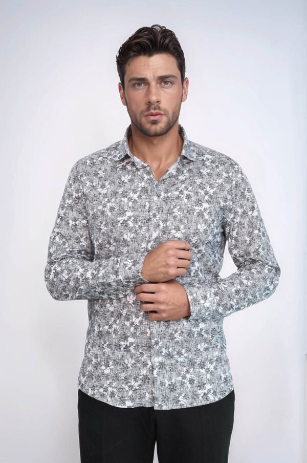 Bloom Patterned Dark Slim Fit Grey Men Shirt