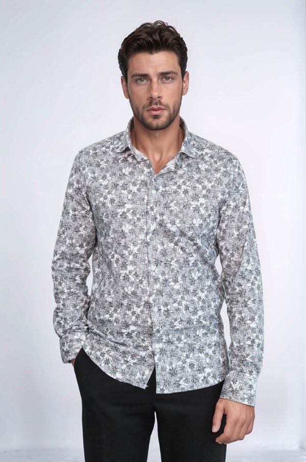 Bloom Patterned Dark Slim Fit Grey Men Shirt