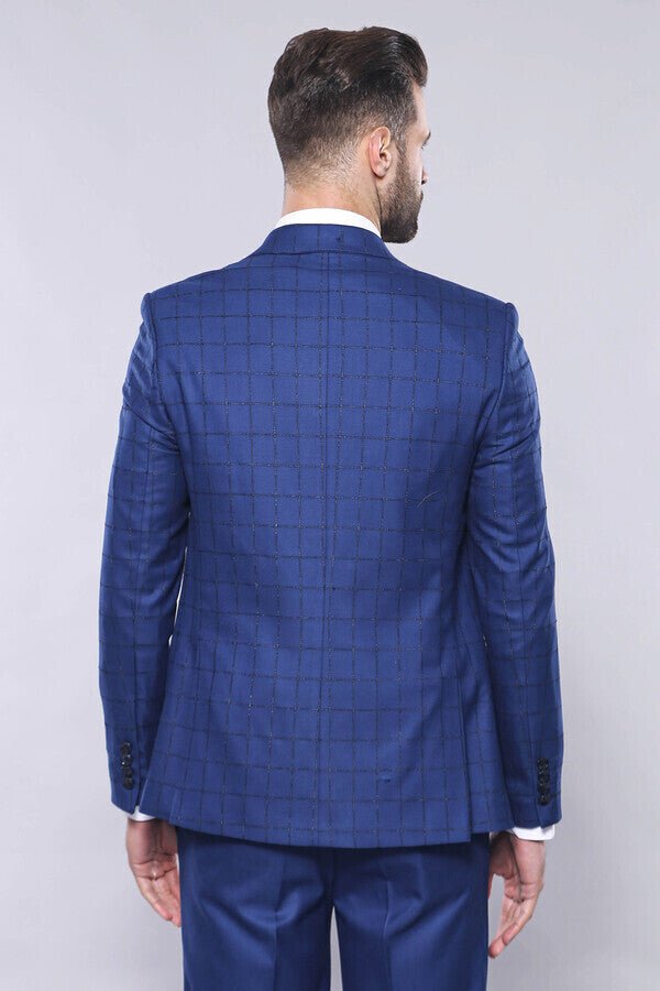 Blue Vested Suit With Plaid Blazer