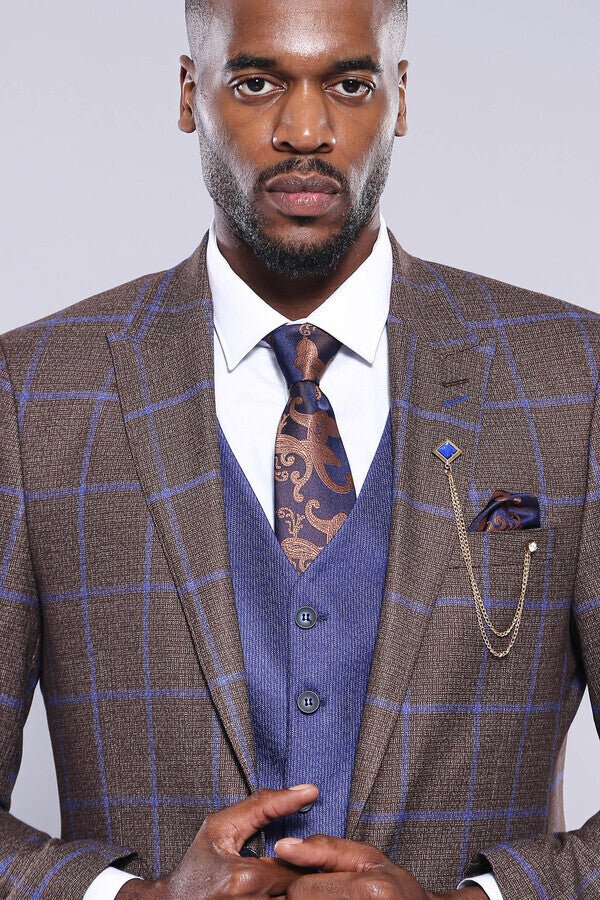Brown Blue Checked Suit
