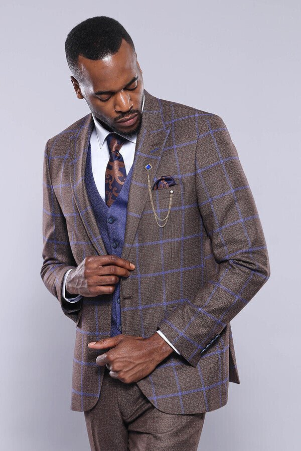 Brown Blue Checked Suit