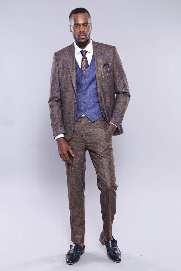 Brown Blue Checked Suit