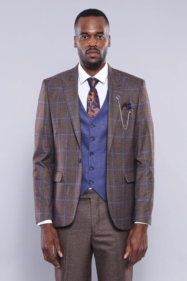 Brown Blue Checked Suit