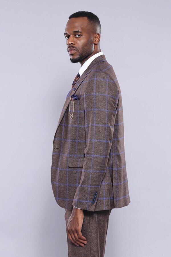 Brown Blue Checked Suit