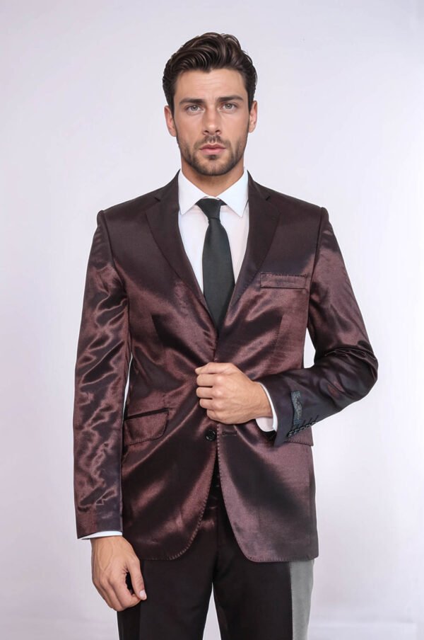 Brown Satin Slim Fit Men’s Suit – Two Piece, Two Button