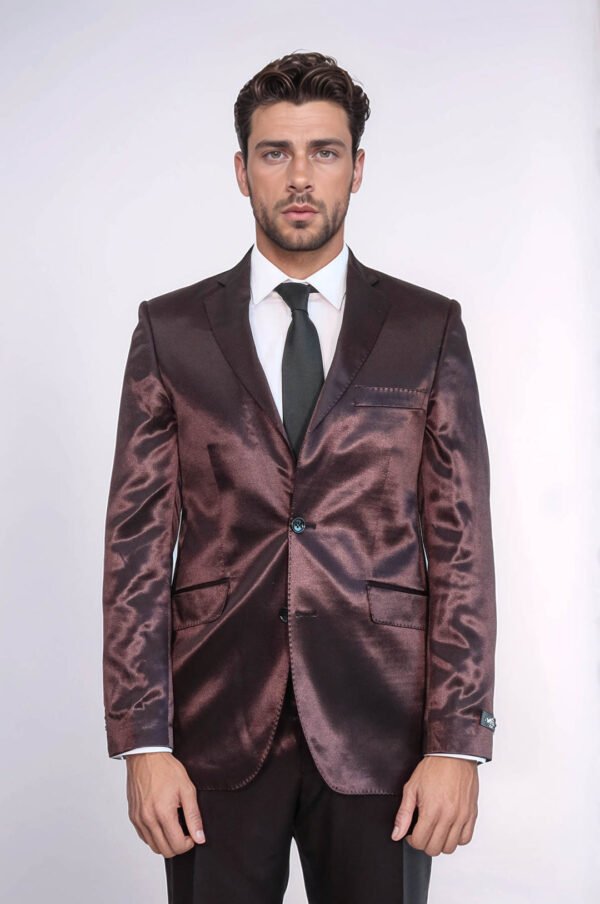 Brown Satin Slim Fit Men’s Suit – Two Piece, Two Button