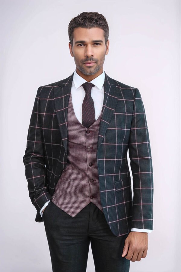 Checked Patterned Slim Fit Black Men Suit