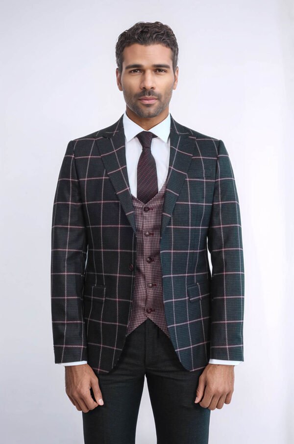 Checked Patterned Slim Fit Black Men Suit