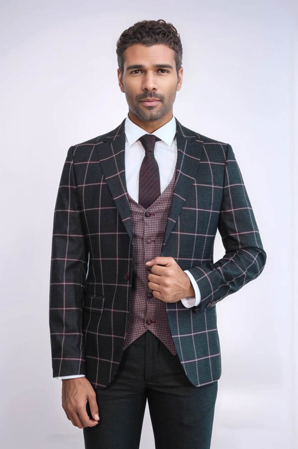 Checked Patterned Slim Fit Black Men Suit