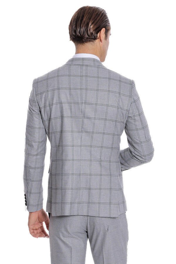 Checked Patterned Slim Fit Grey Men Suit