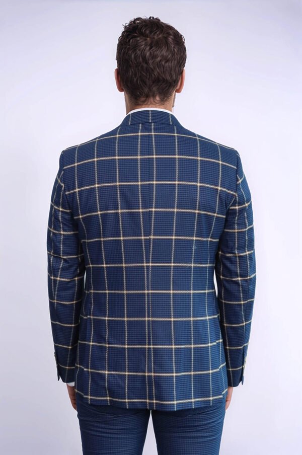 Checked Patterned Slim Fit Navy Blue Men Suit