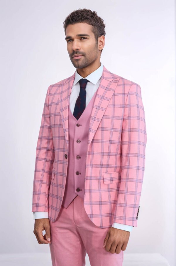 Checked Patterned Slim Fit Pink Men Suit