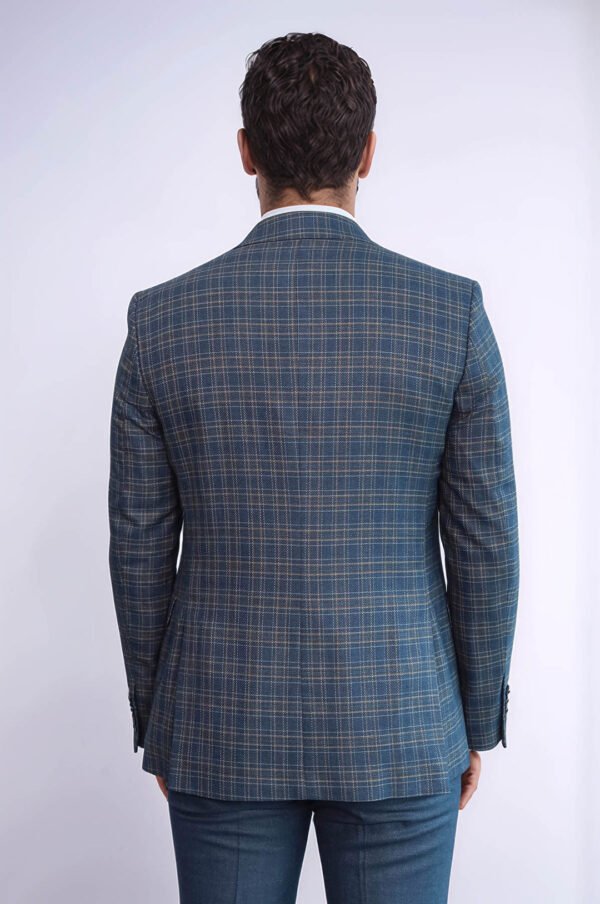 Checked Slim Fit Blue Men Suit