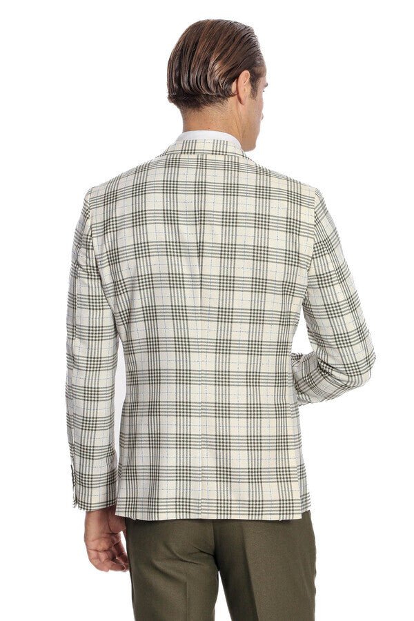 Checked Slim Fit Green Men Suit