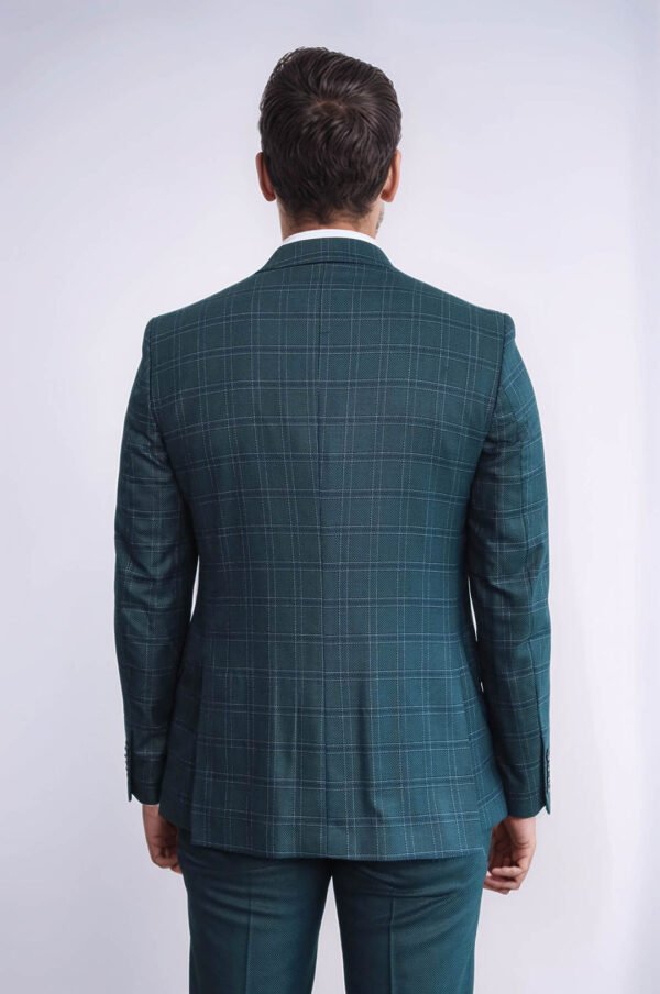 Checked Slim Fit Green Men Suit