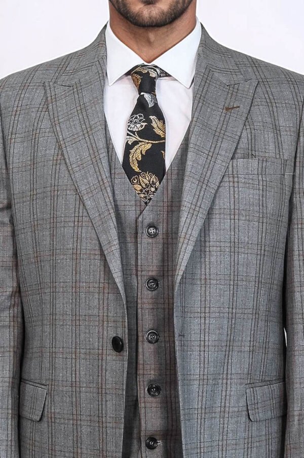 Checked Slim Fit Grey Men Suit