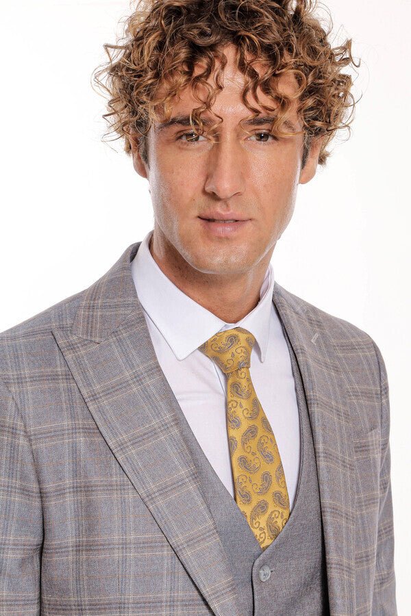 Checked Slim Fit Light Blue Men Suit