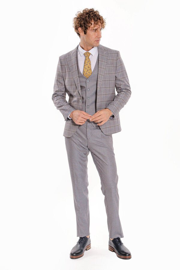 Checked Slim Fit Light Blue Men Suit