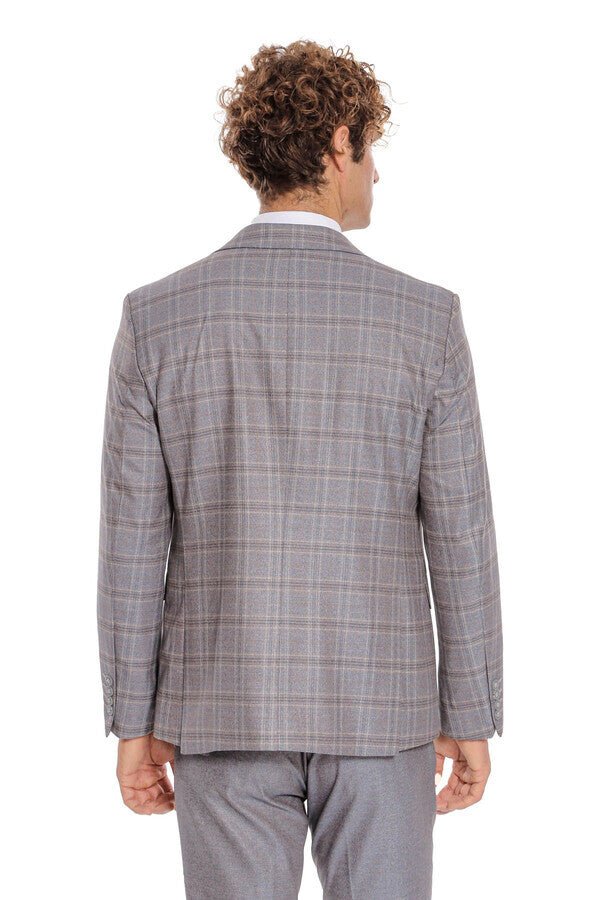 Checked Slim Fit Light Blue Men Suit