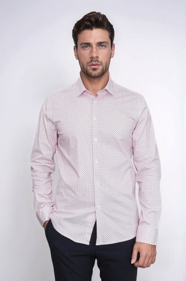 Claret Red Tiny Check Patterned Slim Fit Men Shirt