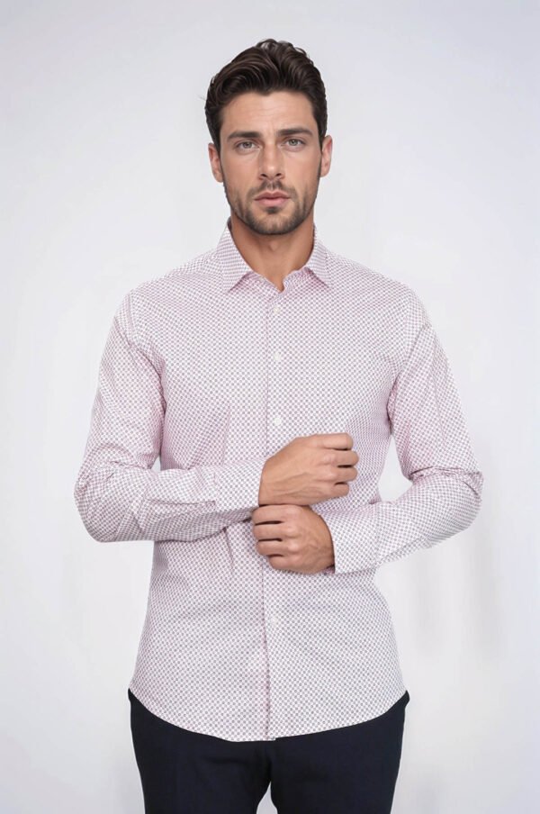 Claret Red Tiny Check Patterned Slim Fit Men Shirt