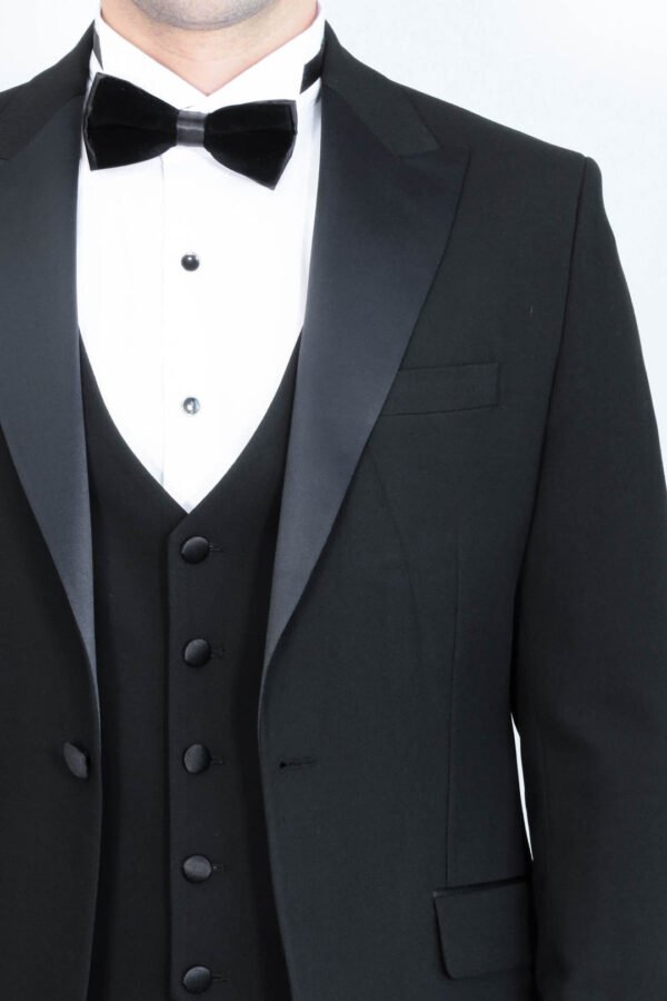 Classic Black Tuxedo Suit with Satin Peak Lapel and Waistcoat