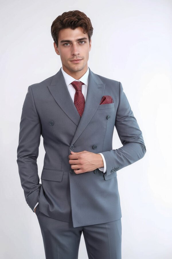 Classic Pinstripe Double Breasted Men's Taupe Suit