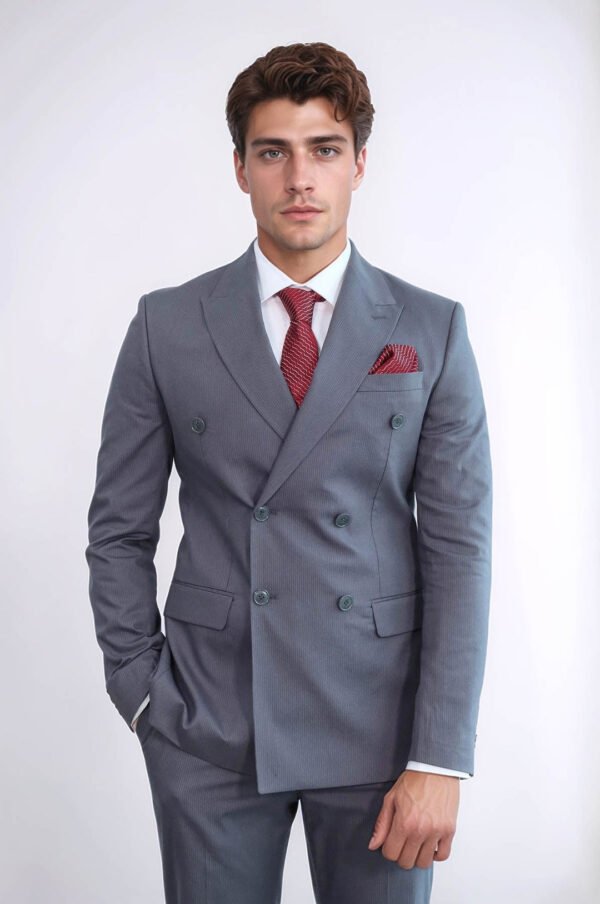 Classic Pinstripe Double Breasted Men's Taupe Suit