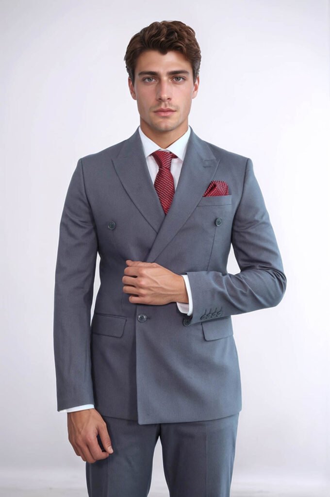 Classic Pinstripe Double Breasted Men's Taupe Suit