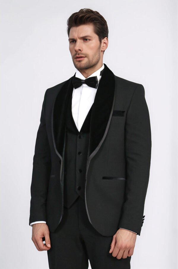 Classic Velvet Collar Black Tuxedo Suit