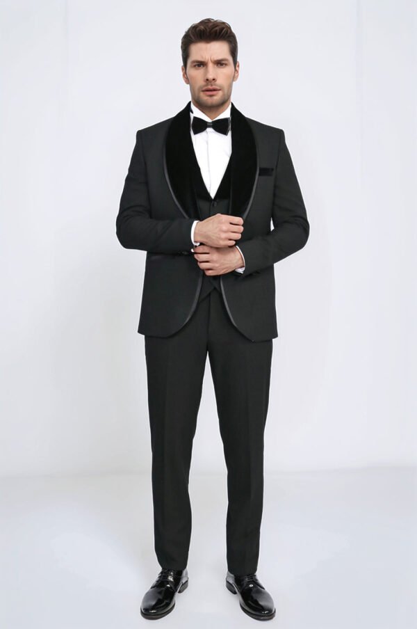 Classic Velvet Collar Black Tuxedo Suit