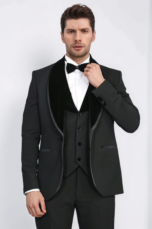 Classic Velvet Collar Black Tuxedo Suit