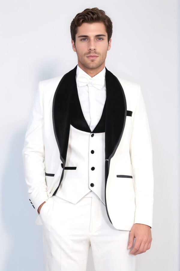 Classic Velvet Lapel White Tuxedo Suit