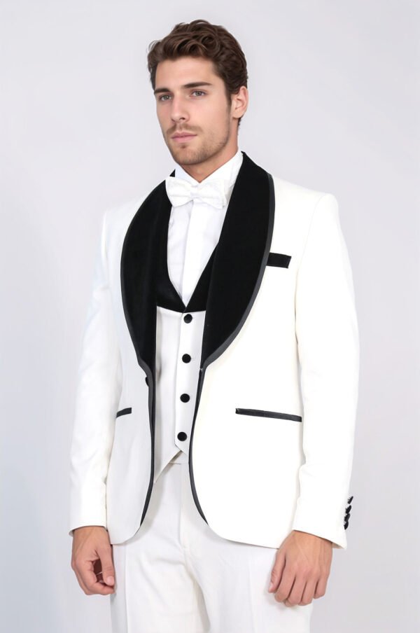 Classic Velvet Lapel White Tuxedo Sui