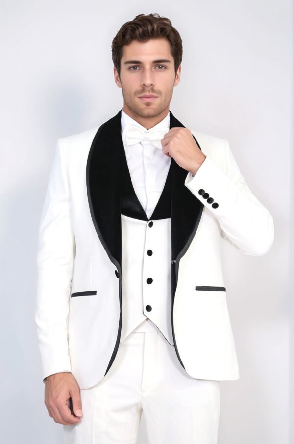 Classic Velvet Lapel White Tuxedo Sui
