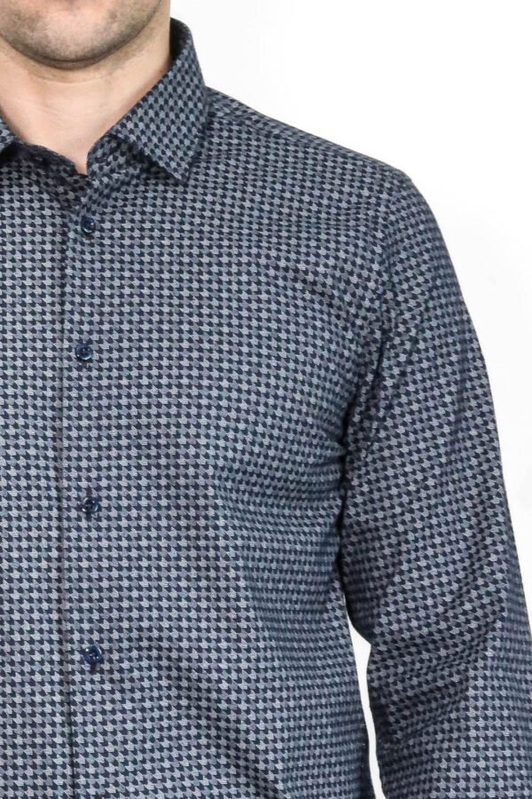 Damask Pattern Slim Fit Long Sleeves Blue Men Shirt