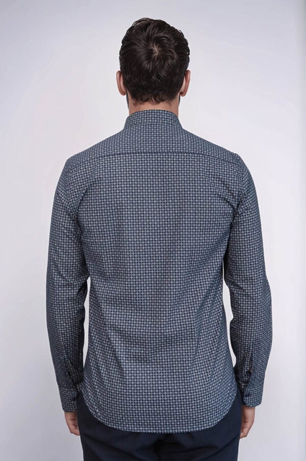 Damask Pattern Slim Fit Long Sleeves Blue Men Shirt