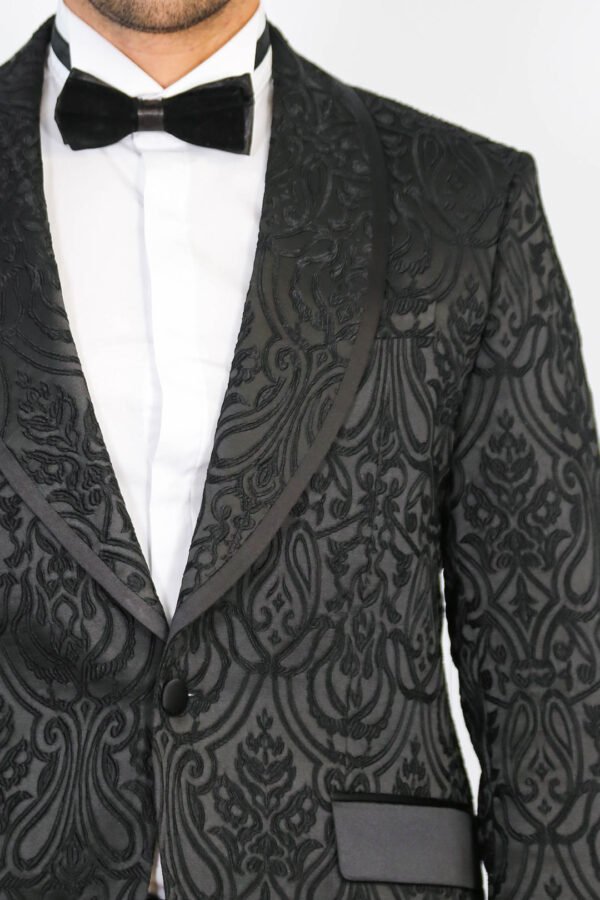 Damask Patterned Shawl Collar Black Tuxedo6