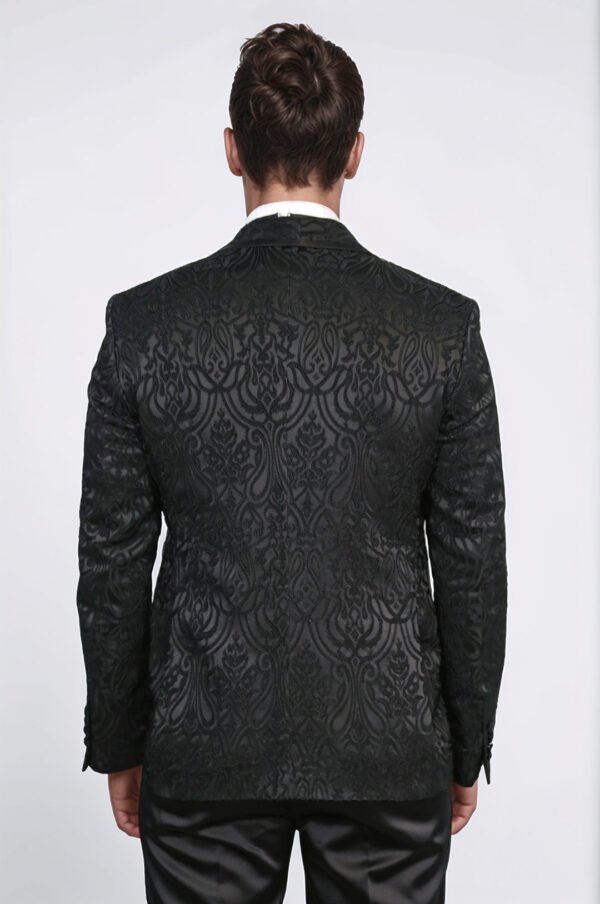 Damask Patterned Shawl Collar Black Tuxedo6