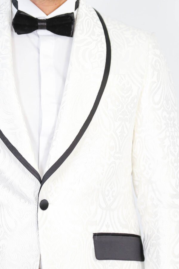 Damask Patterned Shawl Collar White Tuxedo1