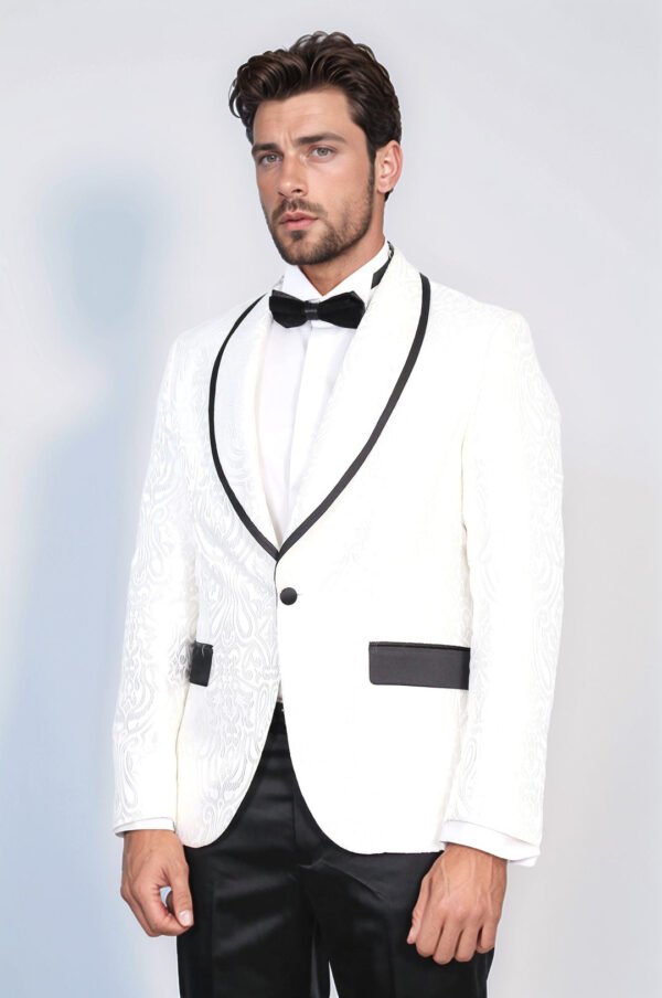Damask Patterned Shawl Collar White Tuxedo1